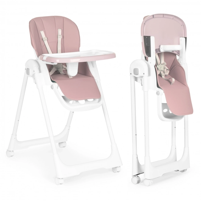 Chaise haute, chaise d'alimentation, réglable en hauteur, sangles en éco-cuir, double plateau rose