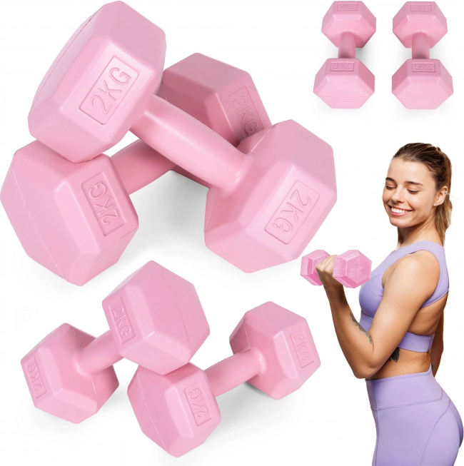 Ensemble d’haltères hexagonaux 2×2 kg, roses – ModernHome