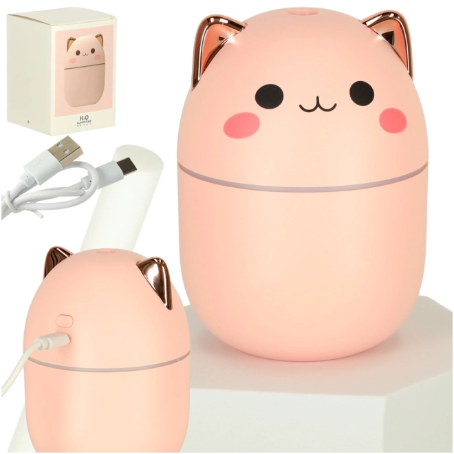 Humidificateur d'air rose et diffuseur d'huiles en forme de chat