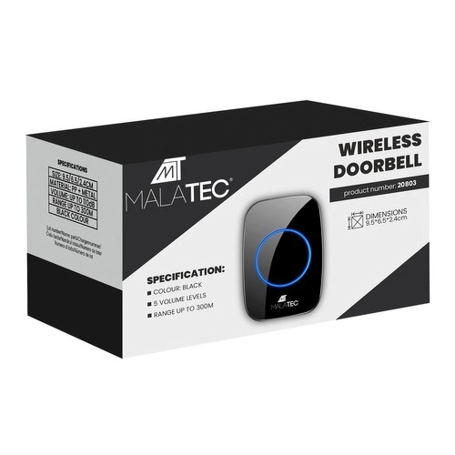 Sonnette sans fil noire Malatec