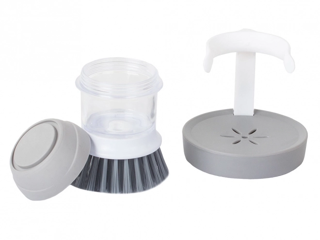 Distributeur de liquide pour brosses de cuisine pour le lavage et le récurage de la vaisselle, avec support – gris