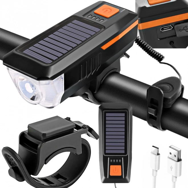 Lumière LED avant pour vélo avec charge solaire et klaxon