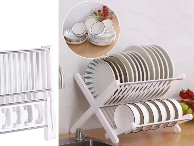 Égouttoir de cuisine pliable à deux niveaux