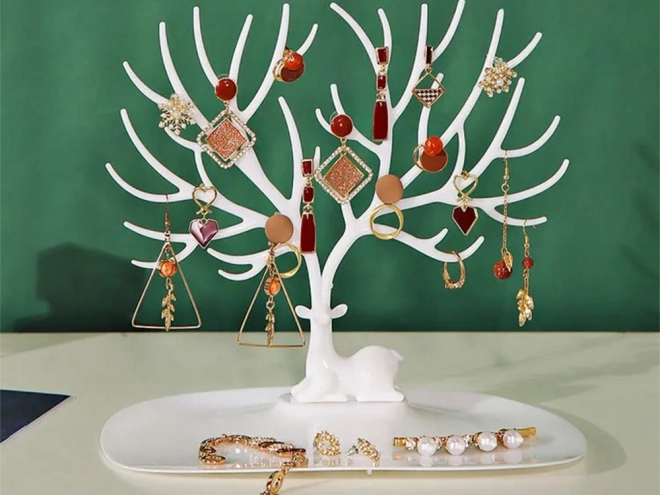 Support à bijoux en forme d'arbre avec espace de rangement