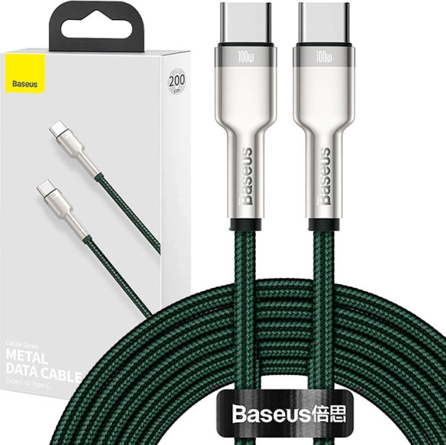 Câble Baseus Cafule USB-C vers USB-C 100W, 2 m vert