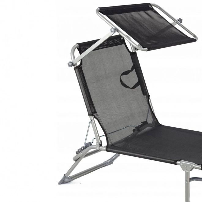Chaise longue, chaise longue, fauteuil de jardin réglable avec auvent, noir