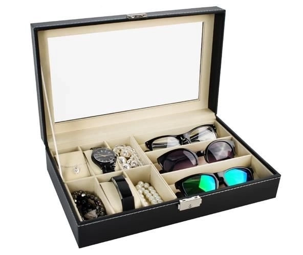 Organisateur noir élégant pour montres et lunettes