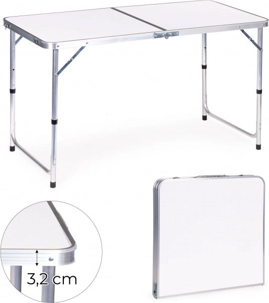 Table de camping pliante MultiGarden, plateau blanc 120 × 60 cm
