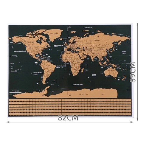 Carte du monde à gratter avec drapeaux et accessoires