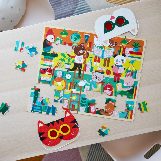 Puzzle Bibliothèque Petit Collage avec lunettes 3D