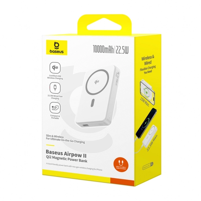Baseus Airpow II banque d'alimentation magnétique 10000mAh avec chargement sans fil et rapide