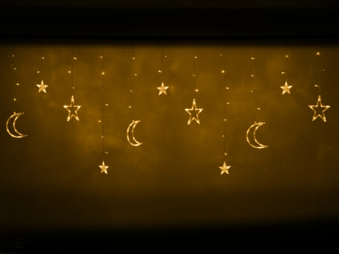 Rideau LED blanc chaud avec étoiles et lunes - 2,5 m, 138 LED