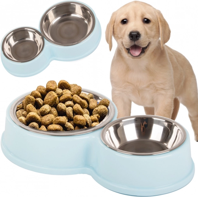 Double gamelle pour chiens et chats en métal et plastique