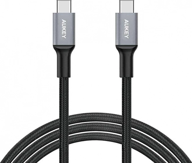 AUKEY câble USB‑C vers USB‑C 2 m, 60 W, charge rapide, nylon tressé, noir