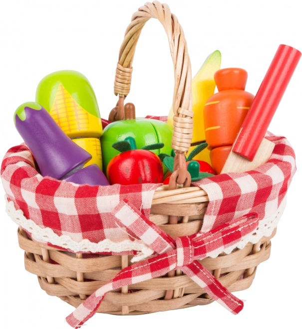 Panier en osier réaliste avec aliments en bois