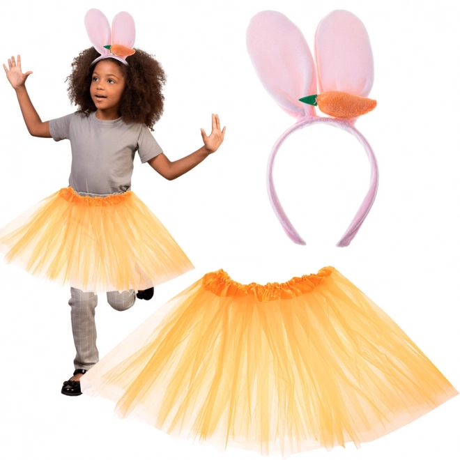 Costume de lapin avec tutu orange et serre-tête avec carotte