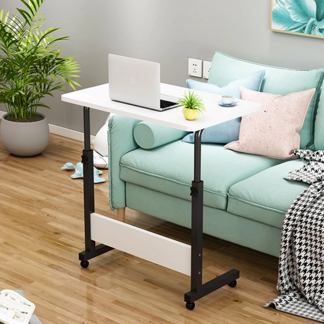 Tablette pour ordinateur portable avec roulettes, table attachée au fauteuil convertible - blanc