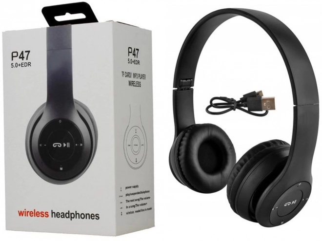Casque sans fil p47 bluetooth microphone mp3 – Noir