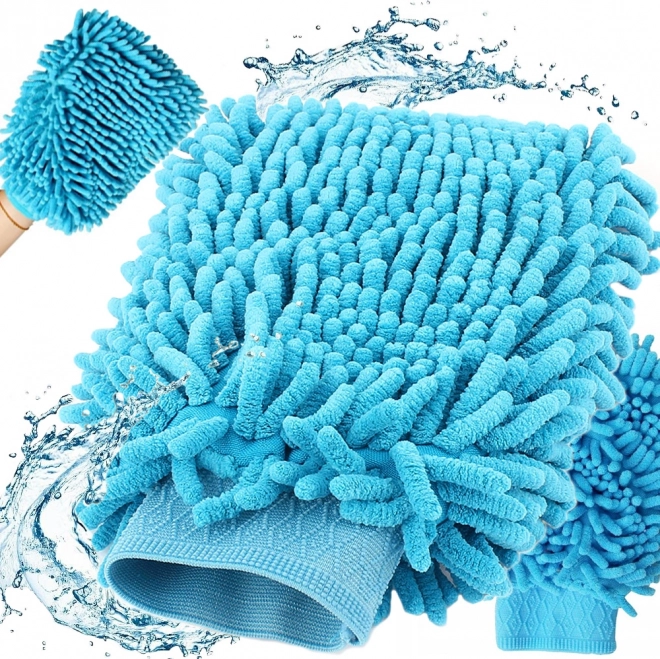 Gant de lavage double face en microfibre pour voiture et maison, bleu 22 × 15 cm