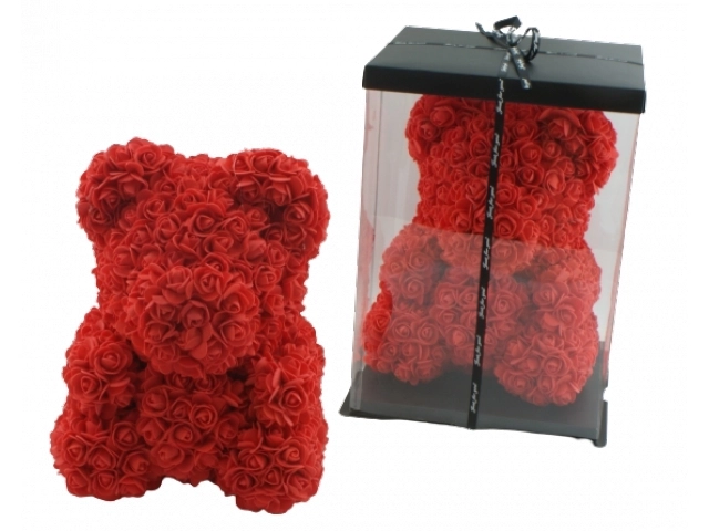Ours rouge de Saint-Valentin avec cœur de roses - 40 cm