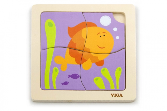 Puzzle en bois VIGA avec poisson 4 pièces