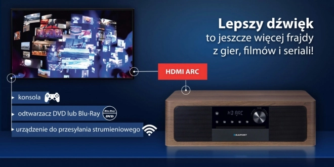Microphone tout-en-un Bluetooth, HDMI ARC, entrée optique CD/MP3/USB/AUX Horloge/Réveil