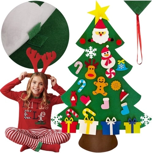 Sapin de Noël en feutre DIY avec décorations amovibles 90 cm