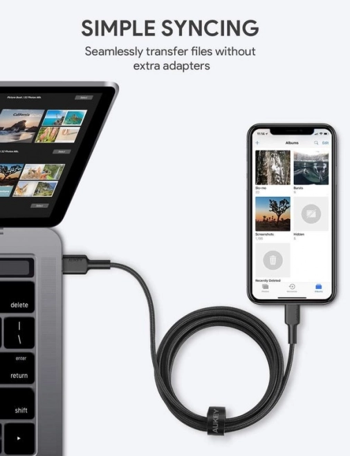 Câble Lightning-USB C en nylon noir 2m
