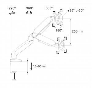 Support de moniteur réglable avec ressort à gaz et ports USB
