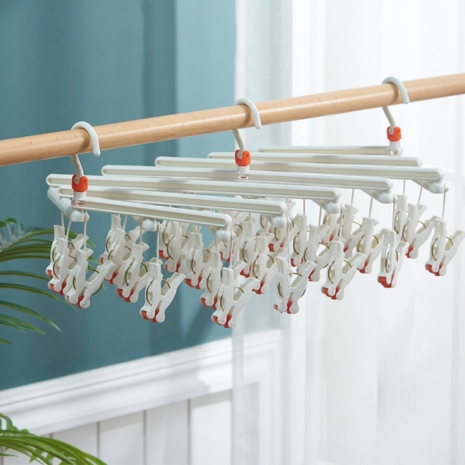 Cintre pliable en plastique pour vêtements avec pinces - 19 pinces - blanc