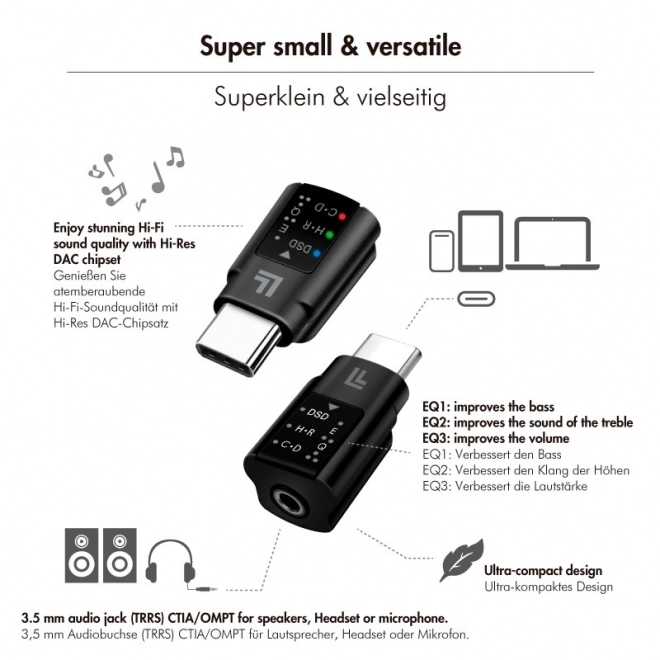 Adaptateur audio USB-C/M vers 3.5mm/F avec DAC et EQ