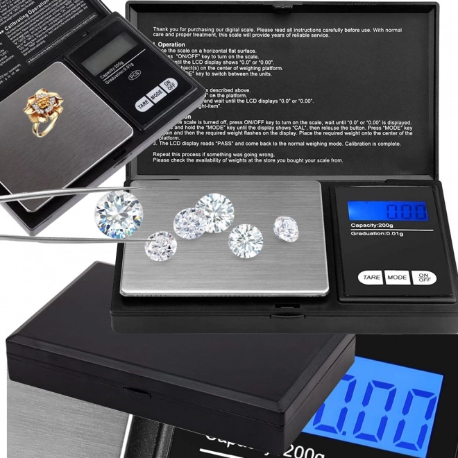 Balance de poche numérique pour bijoutier 200 g / 0,01 g avec plateau en inox