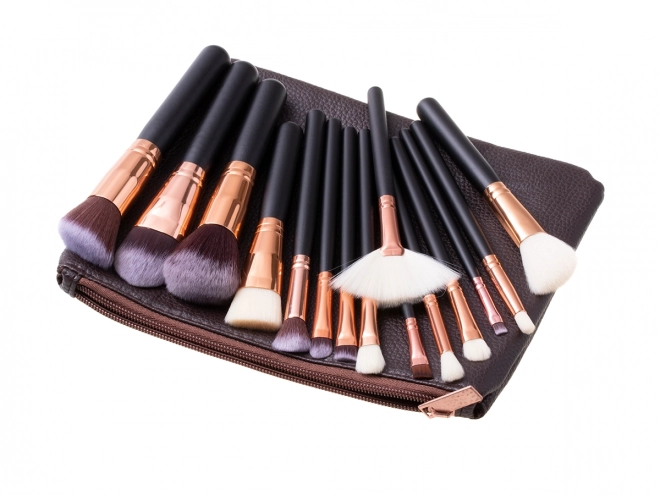 Ensemble de pinceaux de maquillage 15pcs + étui - marron