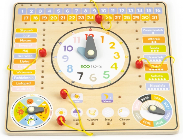 Tableau éducatif en bois - Calendrier et Horloge