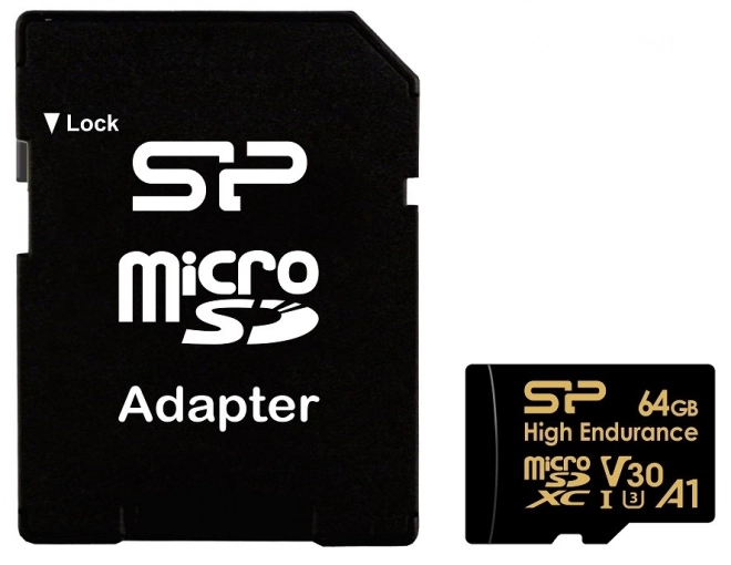 Carte mémoire microSDXC Haute Endurance 64GB V30 UHS-1 U3 A1 24/7 + ADAPTATEUR microSD-SD