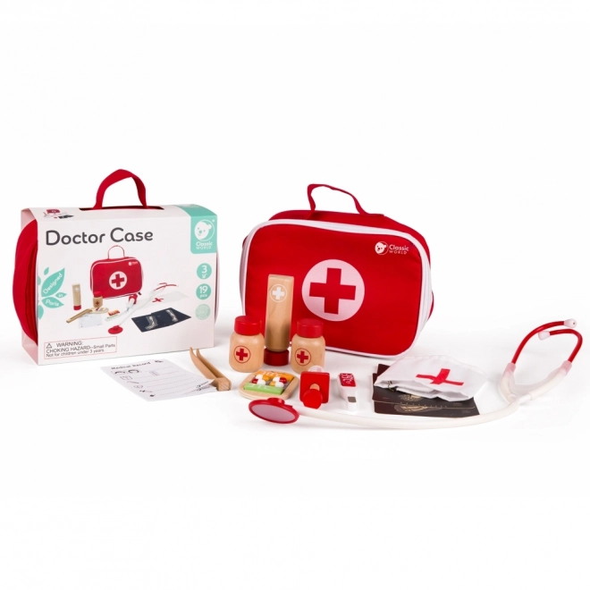Set docteur/médecin 19 pièces bois/plastique en emballage papier 21x16x8cm
