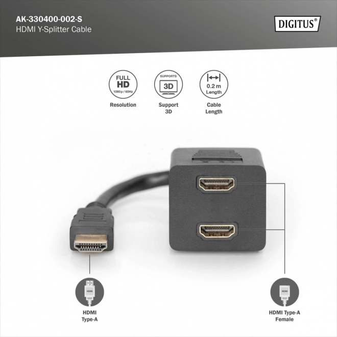 Splitter HDMI passif Full HD 0,2m noir