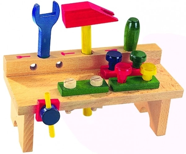 Table en bois avec outils 8 pièces dans une boîte 25x14x12cm