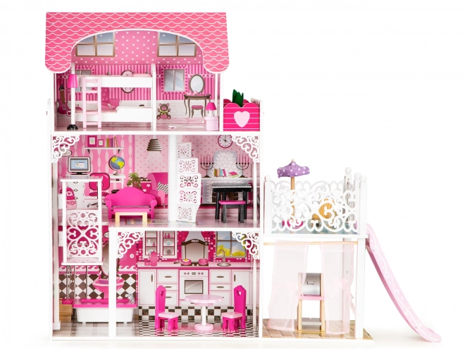 Maison de poupée en bois avec toboggan