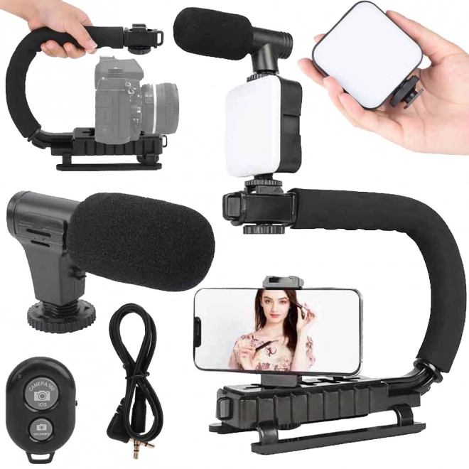 Kit de vlogging avec support, lumière LED et microphone