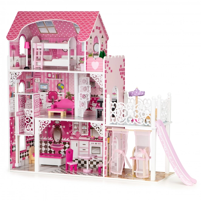 Maison de poupée en bois avec toboggan