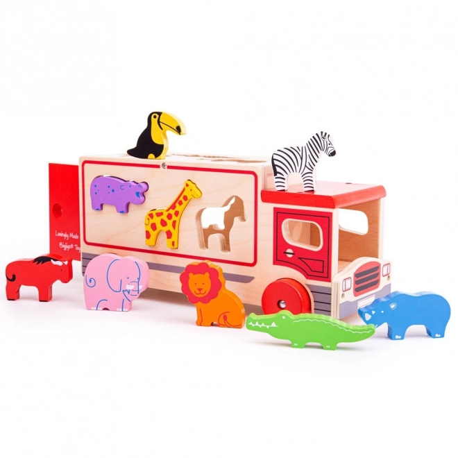 Bigjigs Toys Voiture en bois avec animaux safari