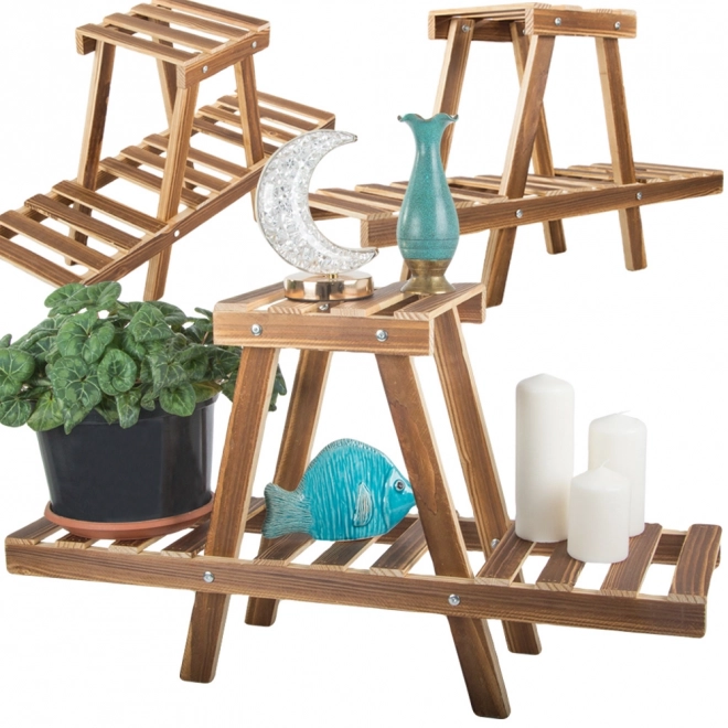 Support en bois à deux niveaux pour plantes