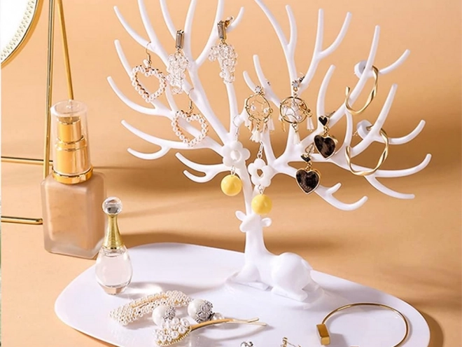 Support à bijoux en forme d'arbre avec espace de rangement
