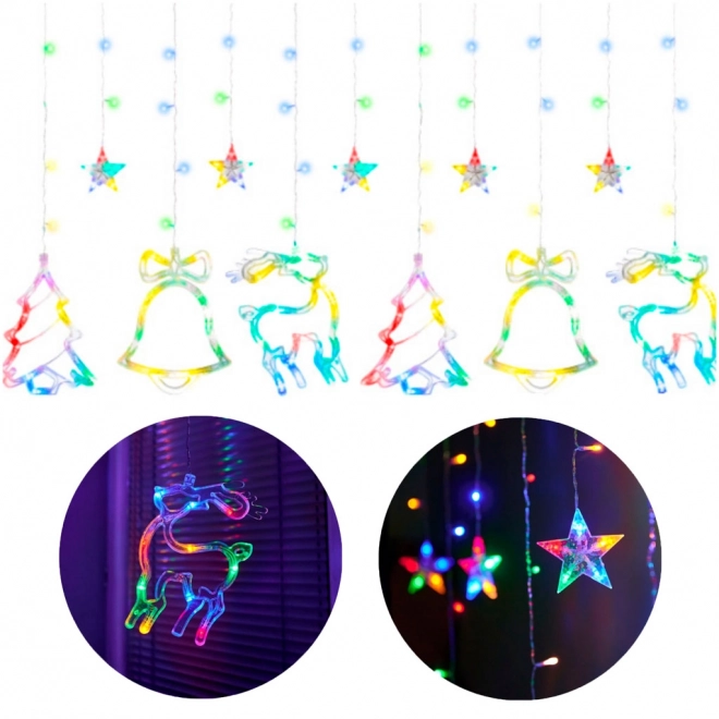 Rideau LED multicolore avec motifs de Noël - 2,5 m, 138 LED