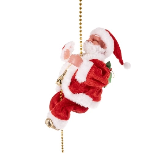 Saint Nicolas grimpant sur une corde dorée - décoration de Noël