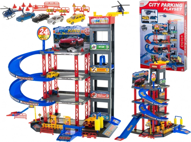 Garage de stationnement à étages avec station et lave-auto
