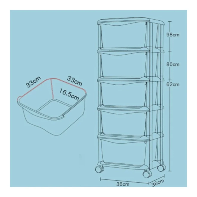Étagère en plastique sur roulettes, tiroirs de placard, armoire PO08