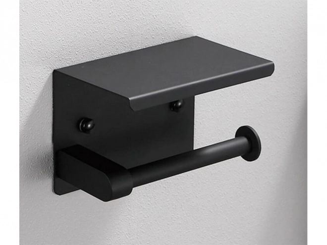 Support papier toilette en acier avec étagère pour téléphone noir