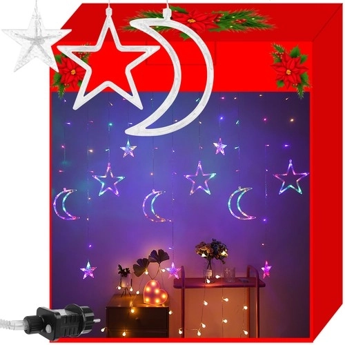 Rideau lumineux LED coloré avec étoiles et croissants de lune - 5 m, 138 LED